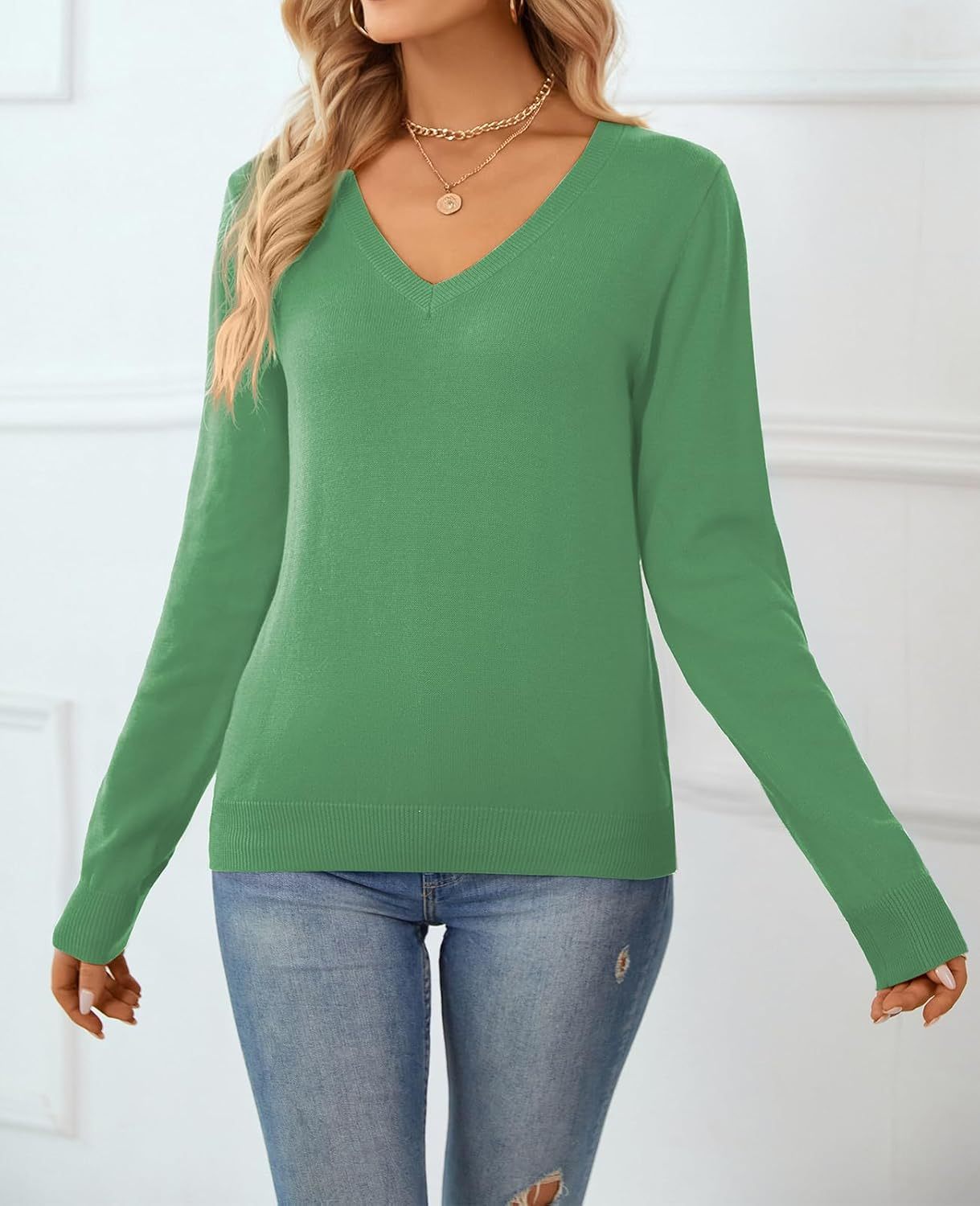 Women's Sweater 100% Cotton Long Sleeeve Pullover Sweater Soft Lightweight Knit Tops 
