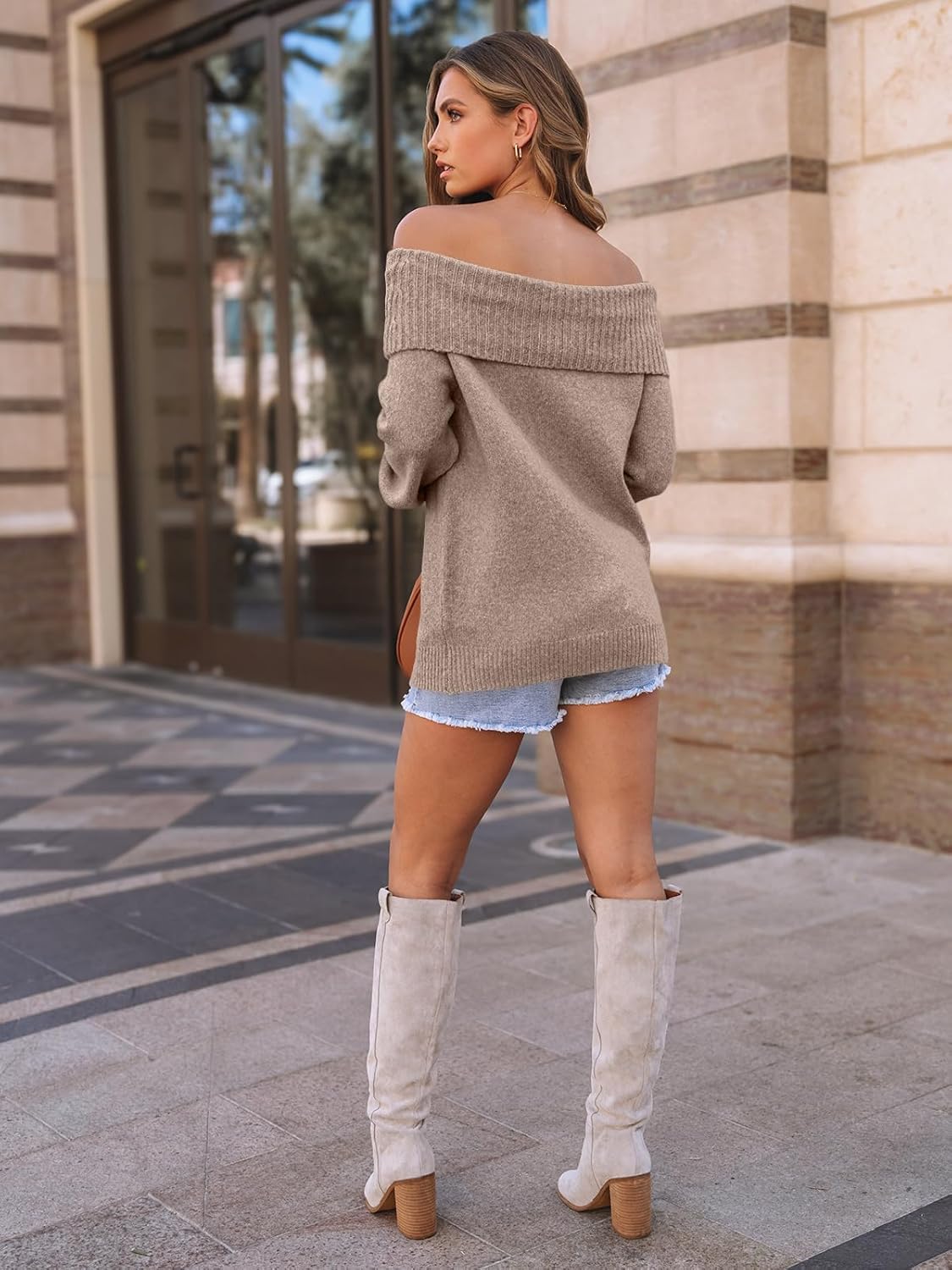 Womens Off The Shoulder Sweater Oversized Batwing Sleeve Loose Pullover Sweaters Tops