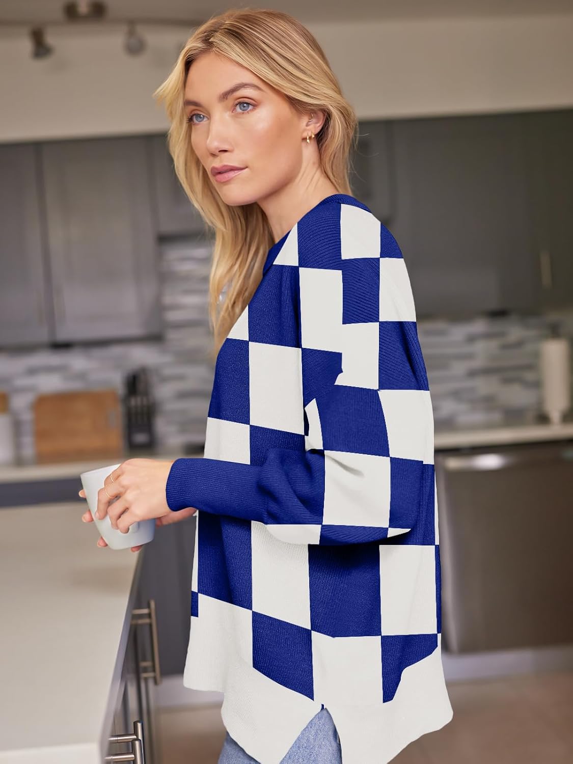 Women's Oversized Batwing Sweaters  Trendy Crewneck Knit Side Slit Fashion Pullover Tops