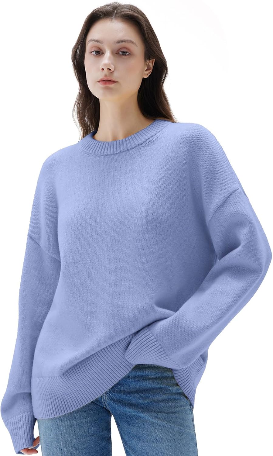 Women Cashmere Oversized Long Sleeve Pullover Sweater Crew Neck Jumpers