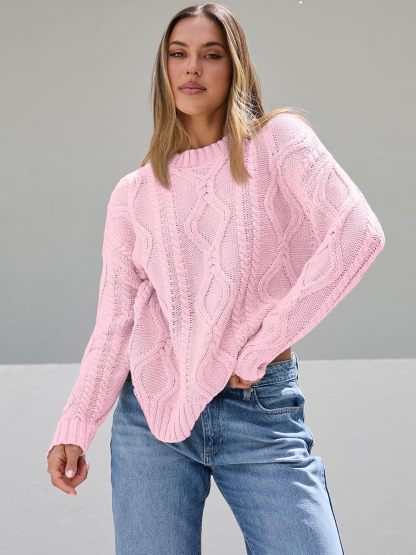 Women's Oversized Cable Knit Crewneck Sweaters