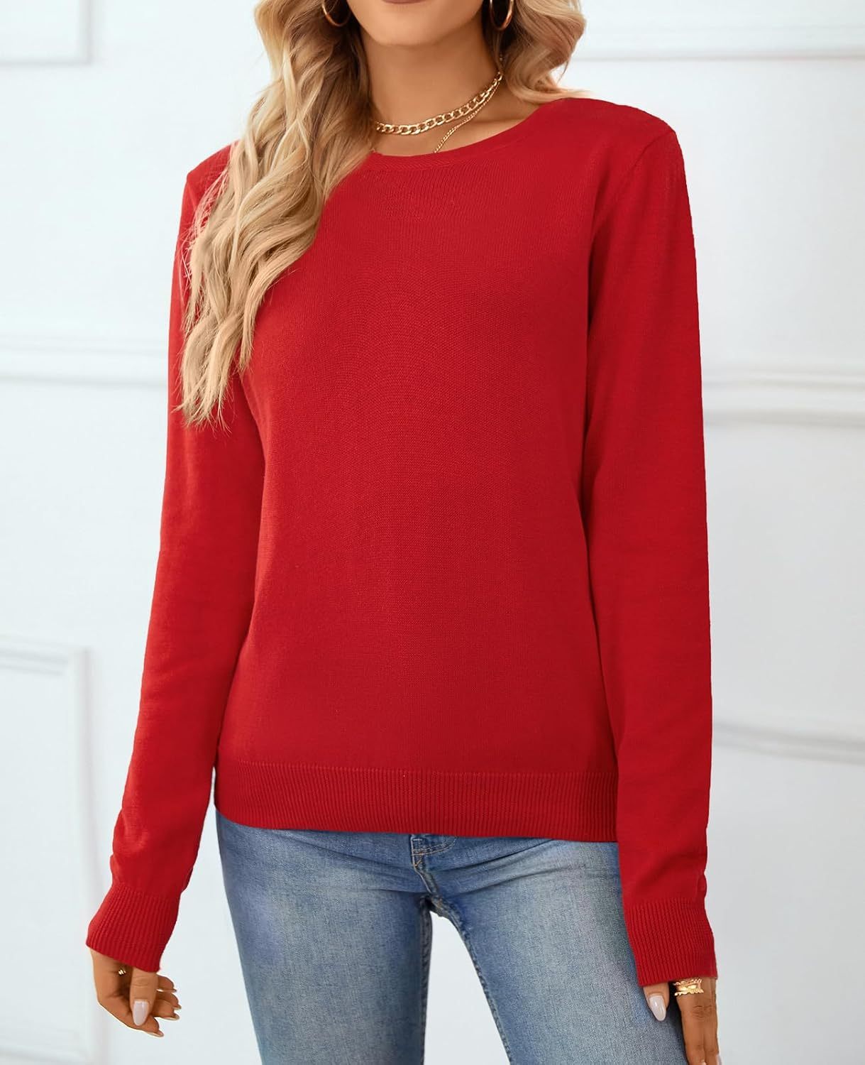 Women's Sweater 100% Cotton Long Sleeeve Pullover Sweater Soft Lightweight Knit Tops 