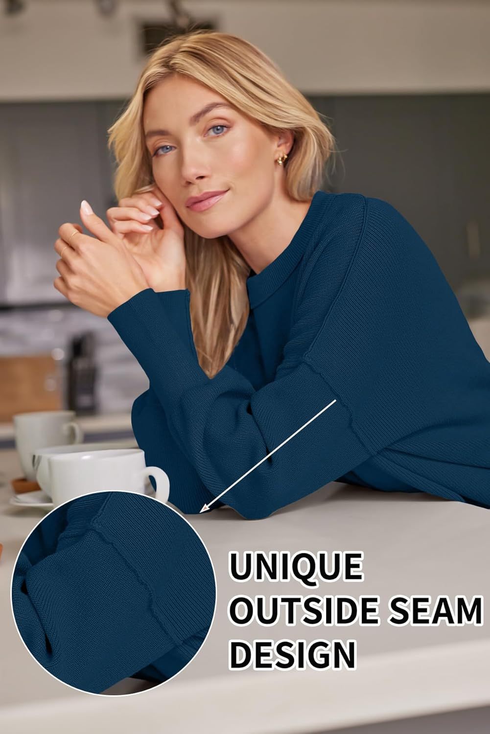 Women's Oversized Batwing Sweaters  Trendy Crewneck Knit Side Slit Fashion Pullover Tops