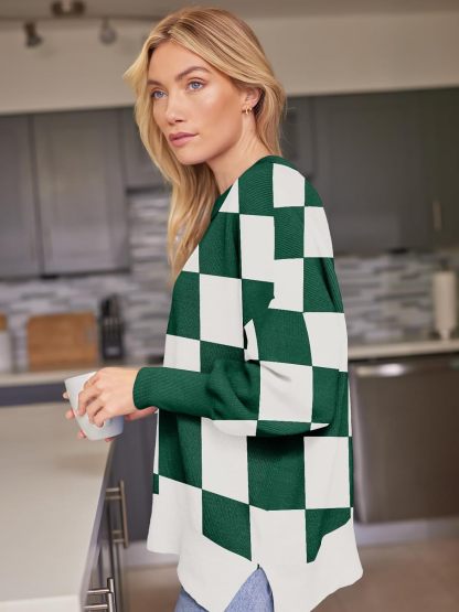 Women's Oversized Batwing Sweaters  Trendy Crewneck Knit Side Slit Fashion Pullover Tops