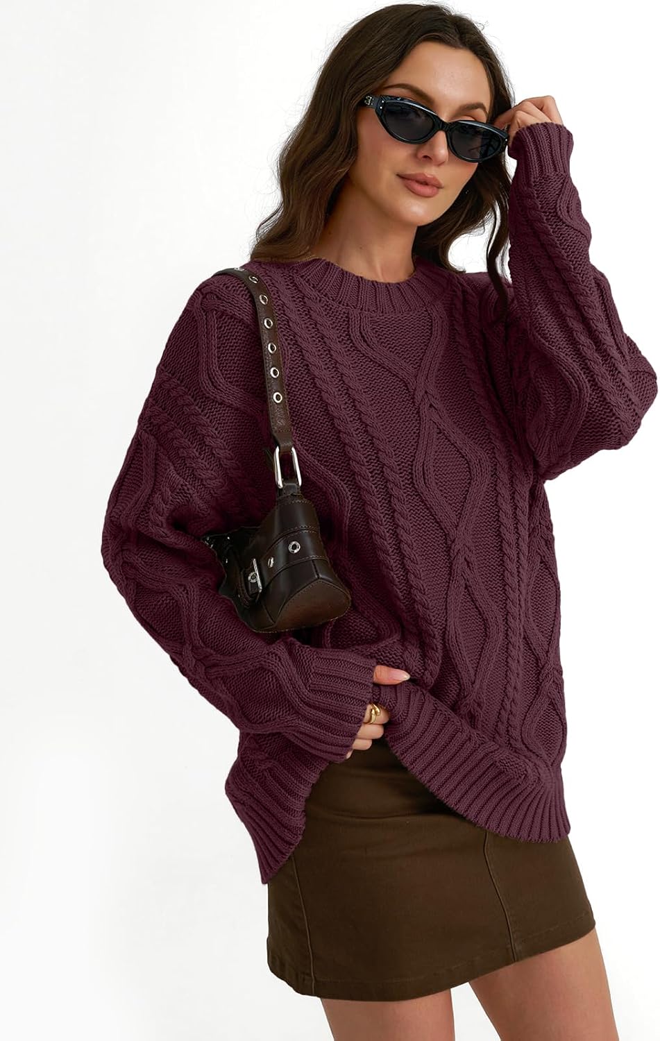 Women's Oversized Cable Knit Crewneck Sweaters