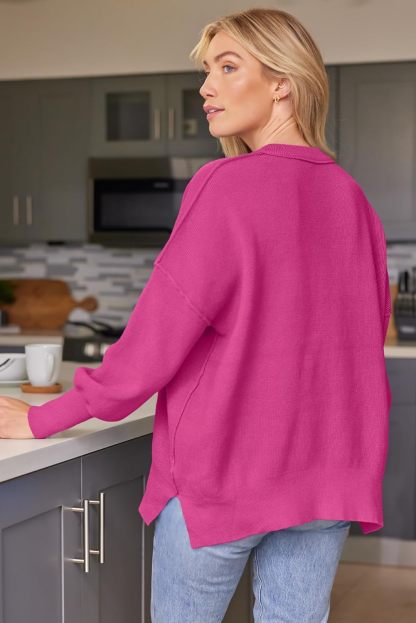 Women's Oversized Batwing Sweaters  Trendy Crewneck Knit Side Slit Fashion Pullover Tops