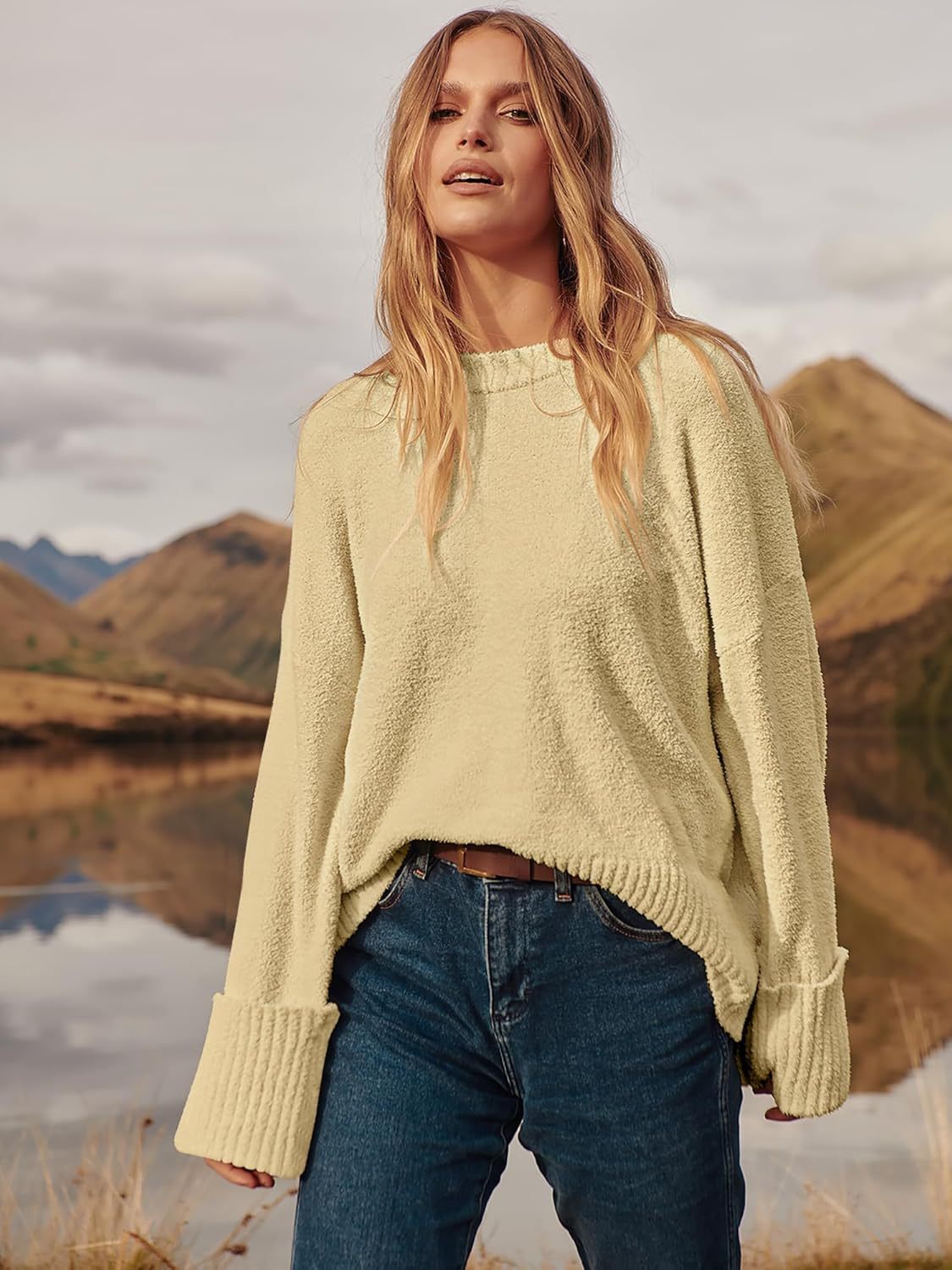 Women's Oversized Sweaters 2025 Long Sleeve Fuzzy Knit Casual Chunky Pullover Sweater Fall Outfits Clothes