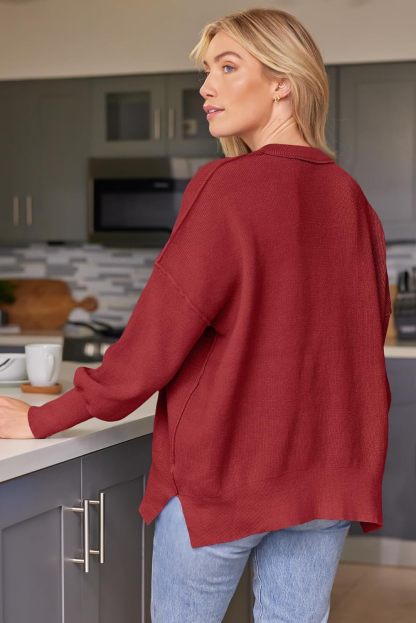 Women's Oversized Batwing Sweaters  Trendy Crewneck Knit Side Slit Fashion Pullover Tops