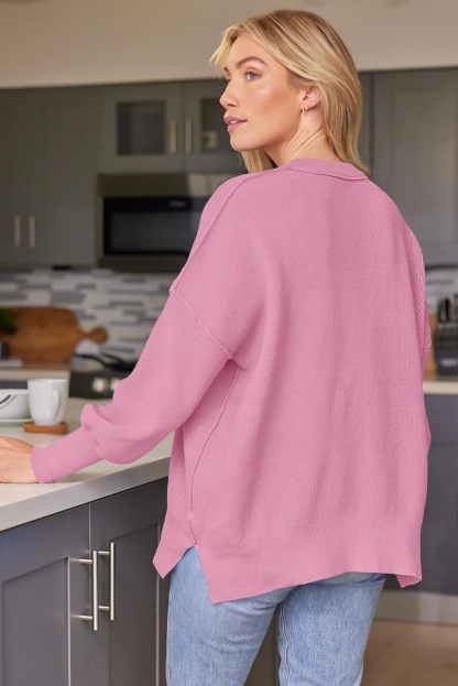 Women's Oversized Batwing Sweaters  Trendy Crewneck Knit Side Slit Fashion Pullover Tops