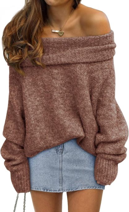 Womens Off The Shoulder Sweater Oversized Batwing Sleeve Loose Pullover Sweaters Tops