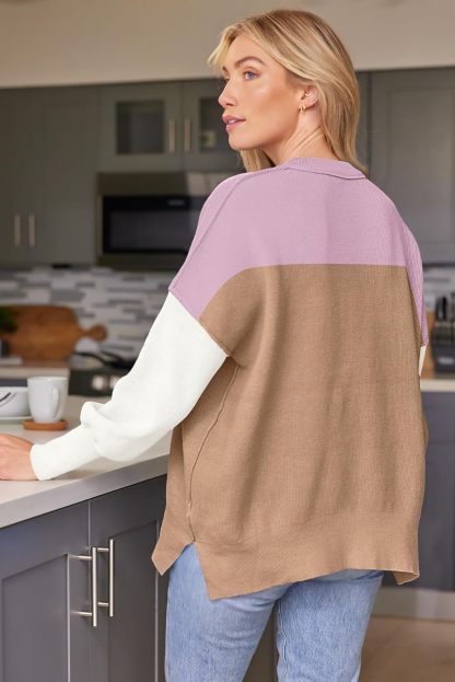 Women's Oversized Batwing Sweaters  Trendy Crewneck Knit Side Slit Fashion Pullover Tops