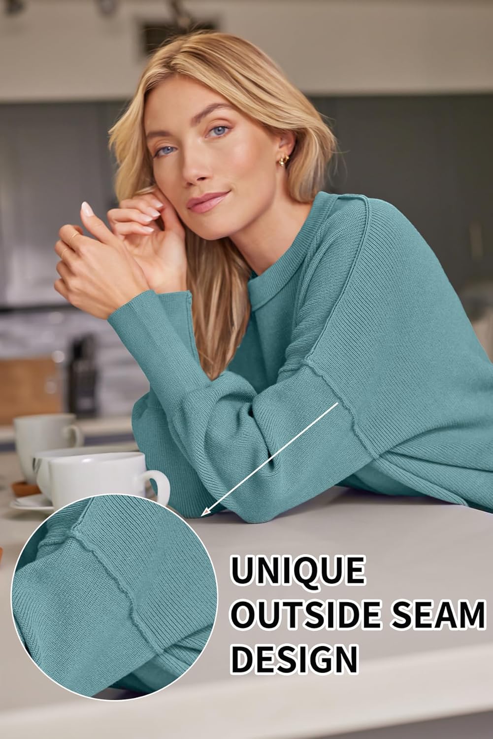 Women's Oversized Batwing Sweaters  Trendy Crewneck Knit Side Slit Fashion Pullover Tops