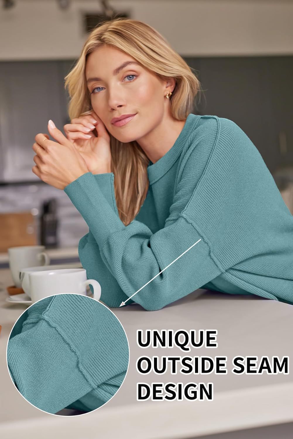 Women's Oversized Batwing Sweaters  Trendy Crewneck Knit Side Slit Fashion Pullover Tops