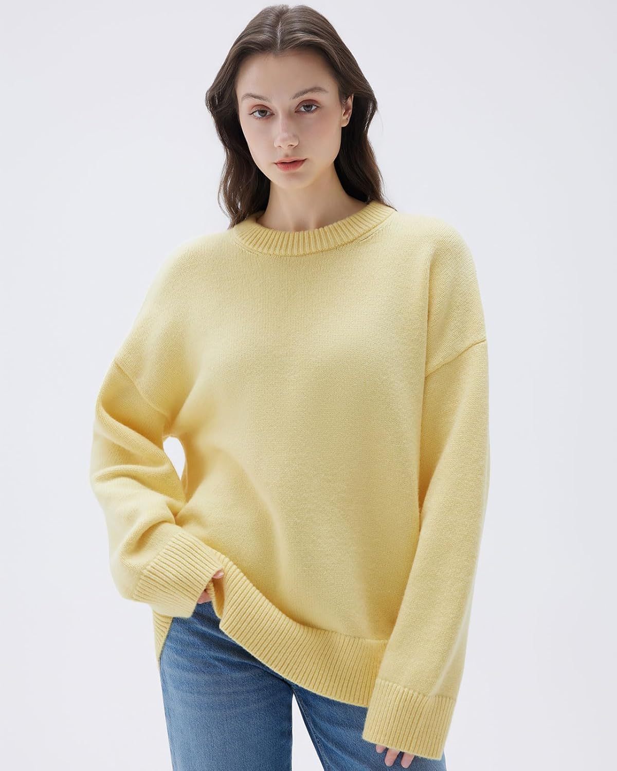 Women Cashmere Oversized Long Sleeve Pullover Sweater Crew Neck Jumpers