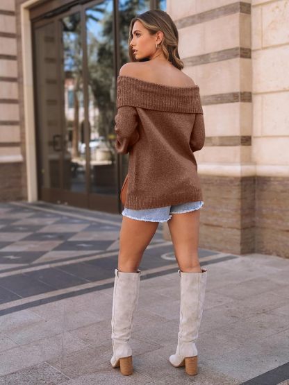 Womens Off The Shoulder Sweater Oversized Batwing Sleeve Loose Pullover Sweaters Tops