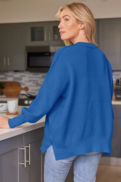 Women's Oversized Batwing Sweaters  Trendy Crewneck Knit Side Slit Fashion Pullover Tops