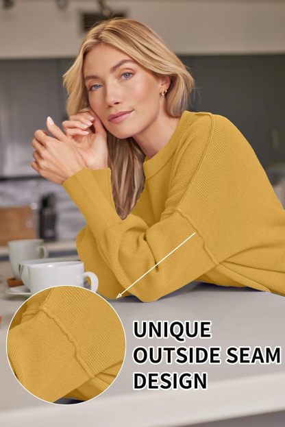 Women's Oversized Batwing Sweaters  Trendy Crewneck Knit Side Slit Fashion Pullover Tops