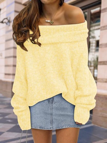 Womens Off The Shoulder Sweater Oversized Batwing Sleeve Loose Pullover Sweaters Tops