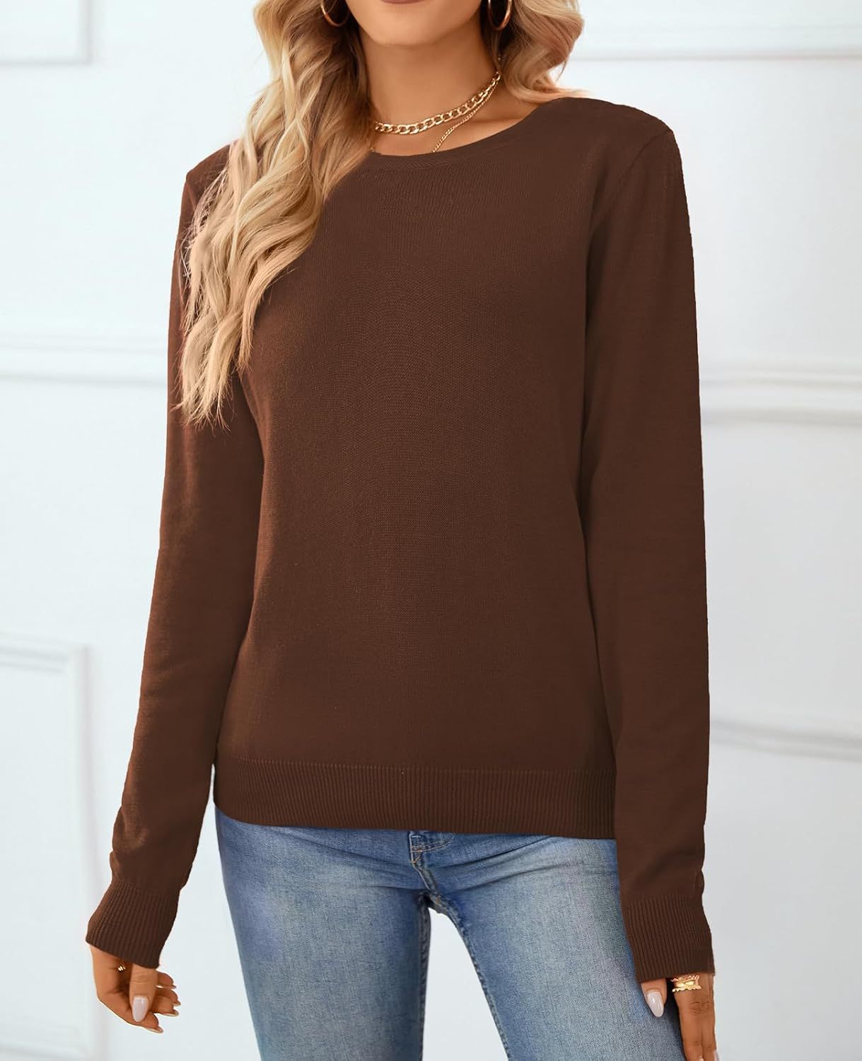 Women's Sweater 100% Cotton Long Sleeeve Pullover Sweater Soft Lightweight Knit Tops 