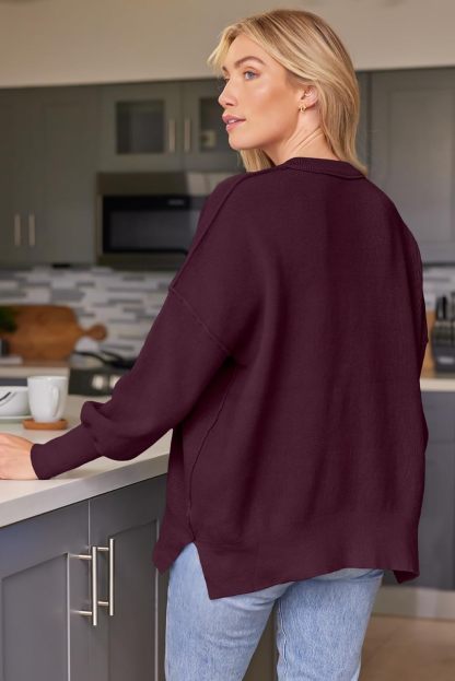 Women's Oversized Batwing Sweaters  Trendy Crewneck Knit Side Slit Fashion Pullover Tops