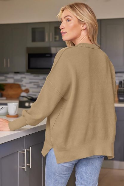 Women's Oversized Batwing Sweaters  Trendy Crewneck Knit Side Slit Fashion Pullover Tops