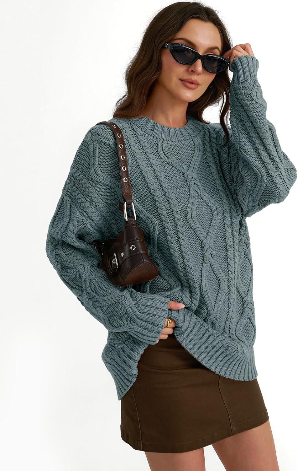Women's Oversized Cable Knit Crewneck Sweaters
