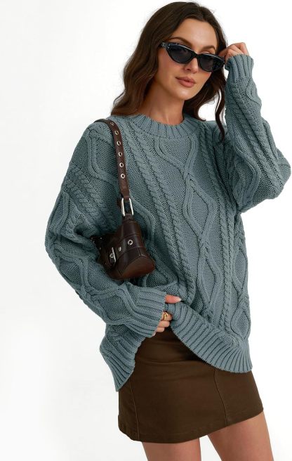 Women's Oversized Cable Knit Crewneck Sweaters