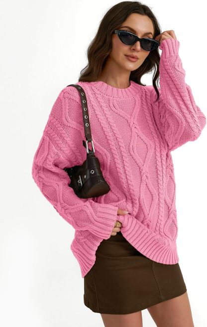 Women's Oversized Cable Knit Crewneck Sweaters