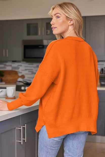 Women's Oversized Batwing Sweaters  Trendy Crewneck Knit Side Slit Fashion Pullover Tops