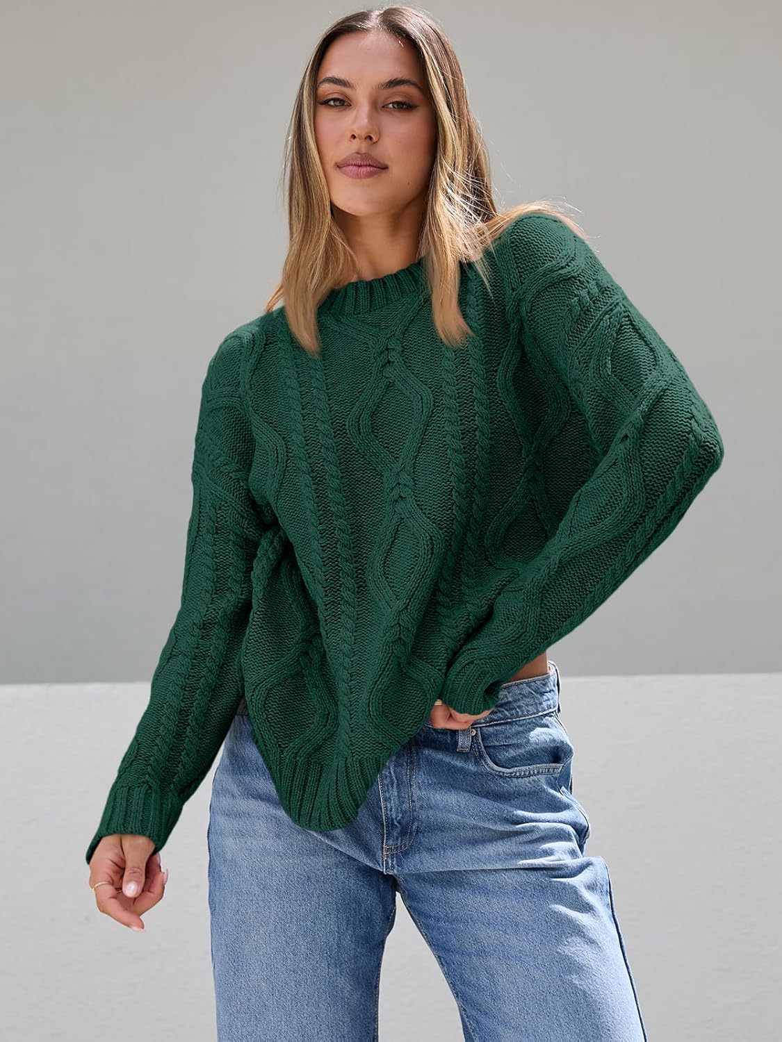 Women's Oversized Cable Knit Crewneck Sweaters