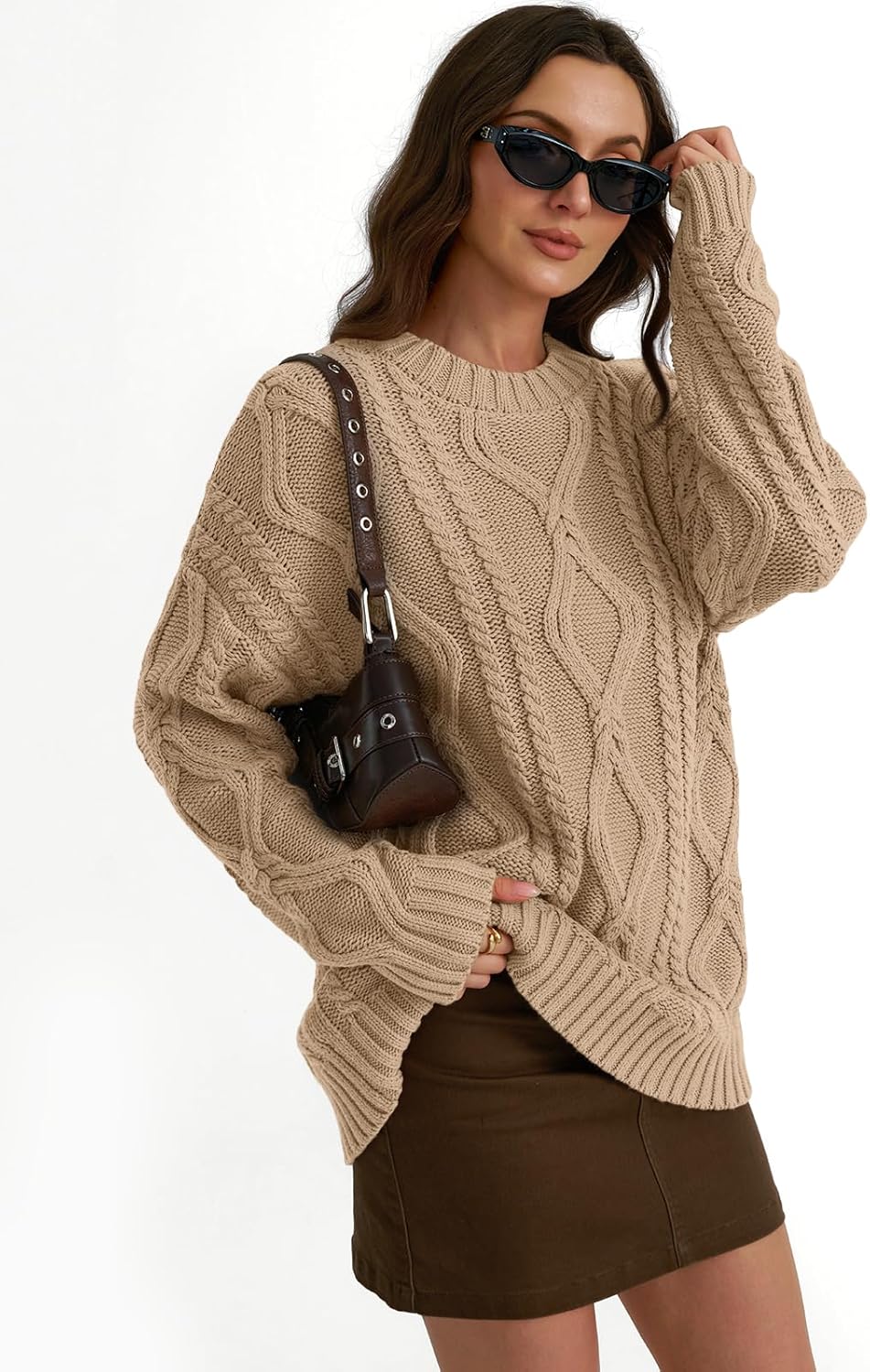 Women's Oversized Cable Knit Crewneck Sweaters