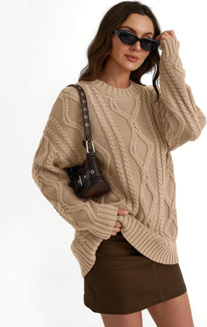 Women's Oversized Cable Knit Crewneck Sweaters