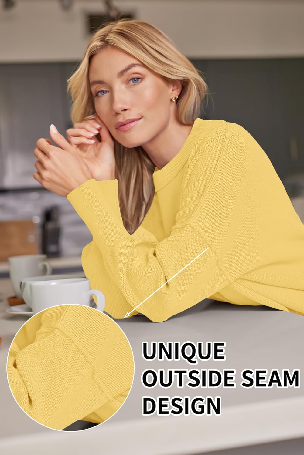 Women's Oversized Batwing Sweaters  Trendy Crewneck Knit Side Slit Fashion Pullover Tops