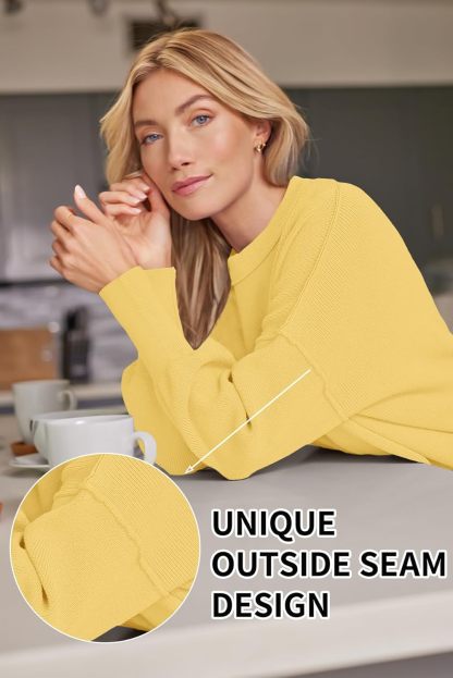 Women's Oversized Batwing Sweaters  Trendy Crewneck Knit Side Slit Fashion Pullover Tops