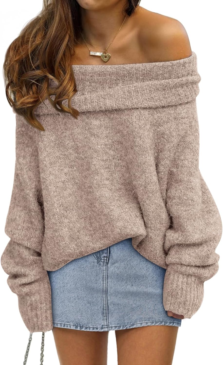 Womens Off The Shoulder Sweater Oversized Batwing Sleeve Loose Pullover Sweaters Tops