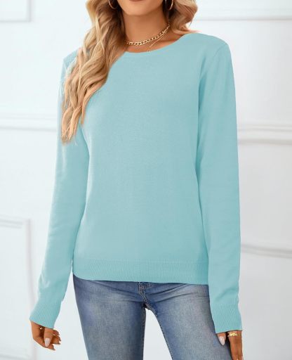 Women's Sweater 100% Cotton Long Sleeeve Pullover Sweater Soft Lightweight Knit Tops 