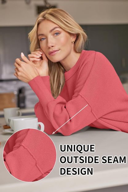 Women's Oversized Batwing Sweaters  Trendy Crewneck Knit Side Slit Fashion Pullover Tops