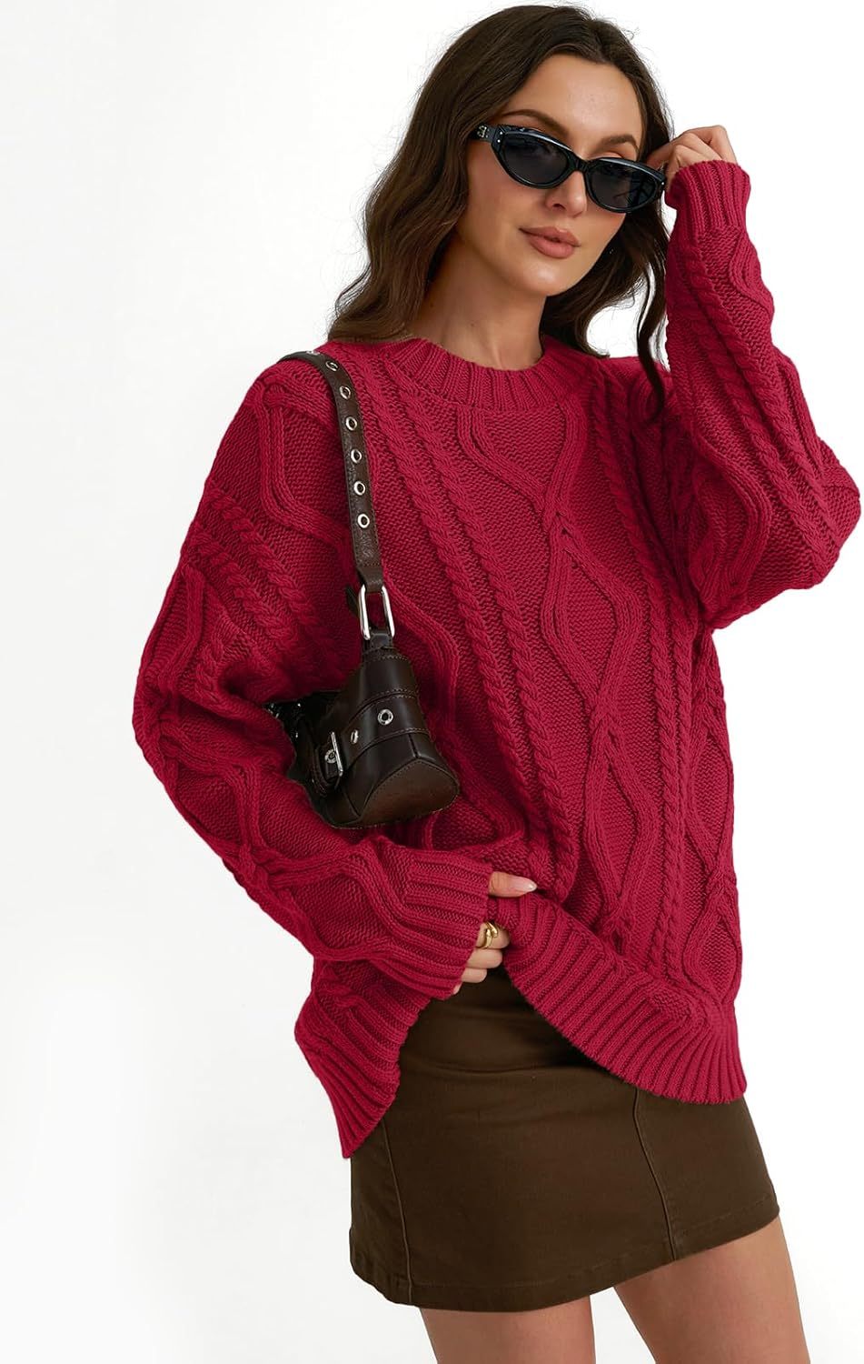 Women's Oversized Cable Knit Crewneck Sweaters