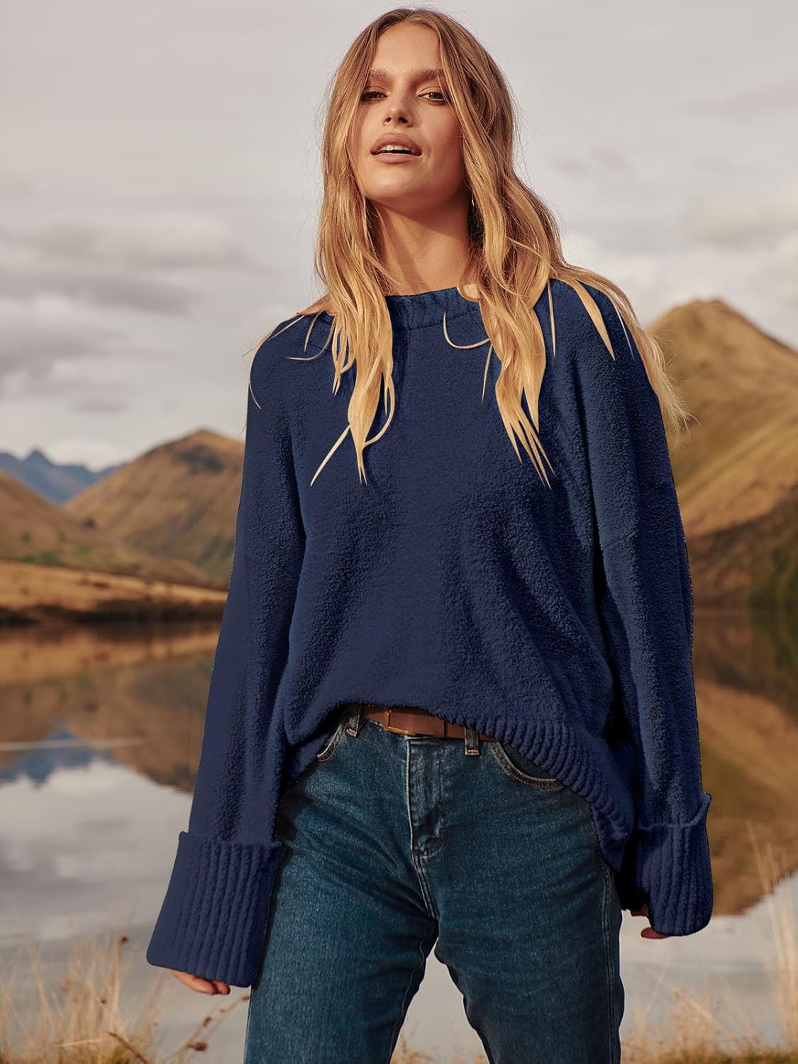 Women's Oversized Sweaters 2025 Long Sleeve Fuzzy Knit Casual Chunky Pullover Sweater Fall Outfits Clothes