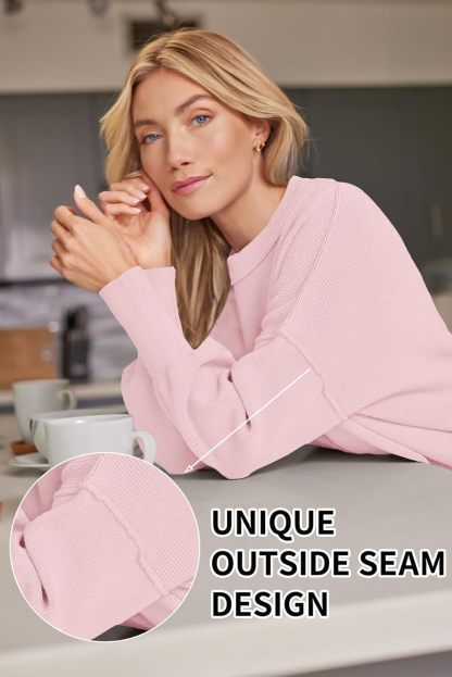 Women's Oversized Batwing Sweaters  Trendy Crewneck Knit Side Slit Fashion Pullover Tops