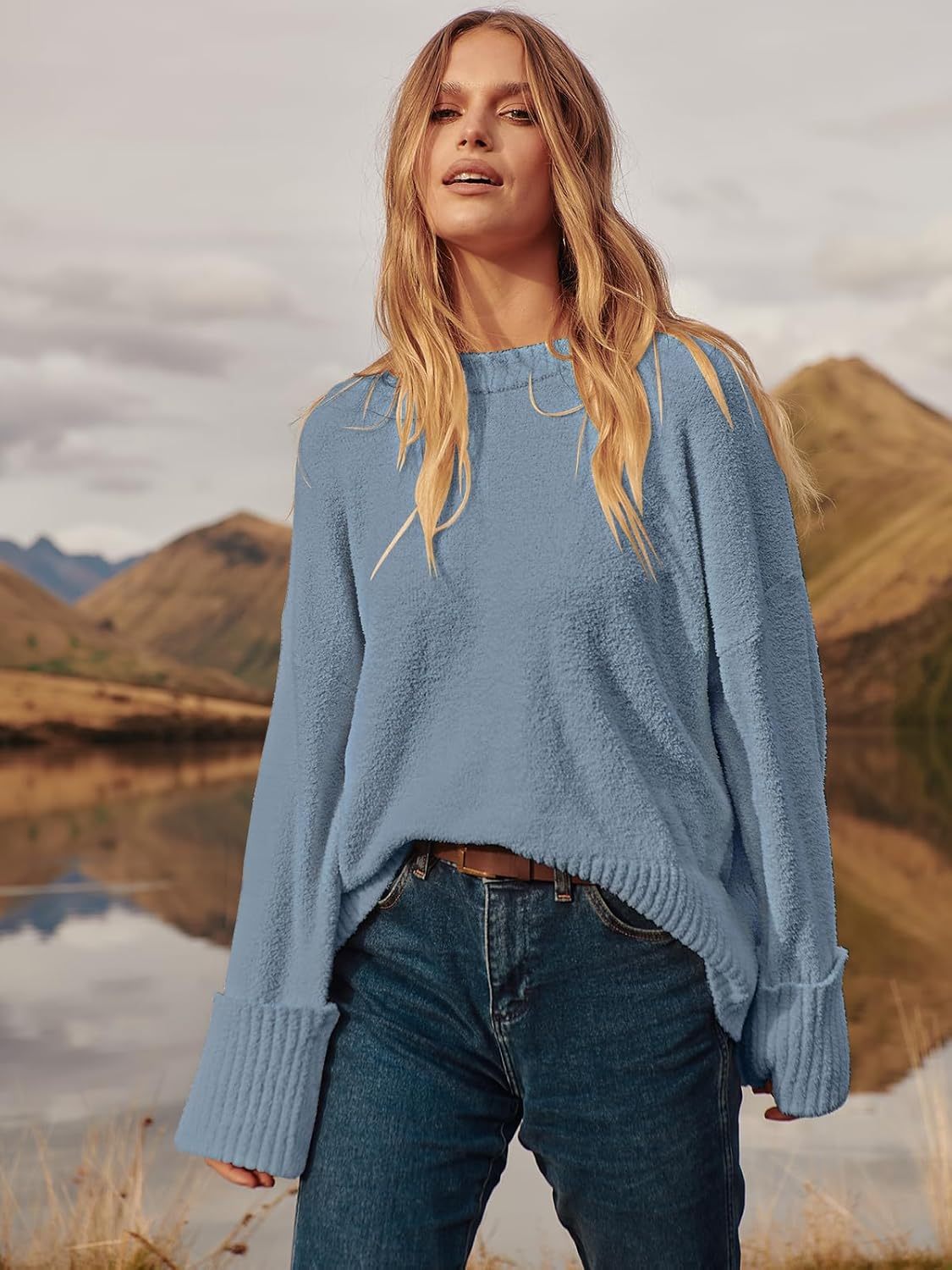 Women's Oversized Sweaters 2025 Long Sleeve Fuzzy Knit Casual Chunky Pullover Sweater Fall Outfits Clothes