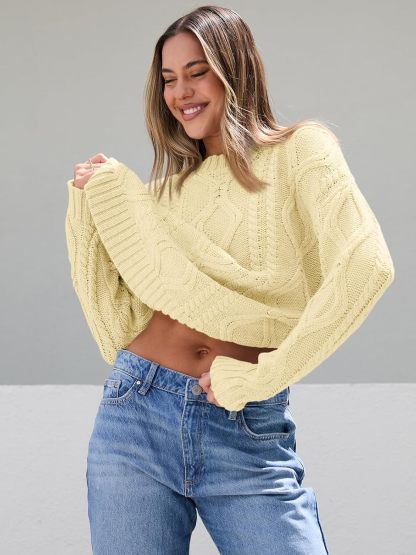 Women's Oversized Cable Knit Crewneck Sweaters