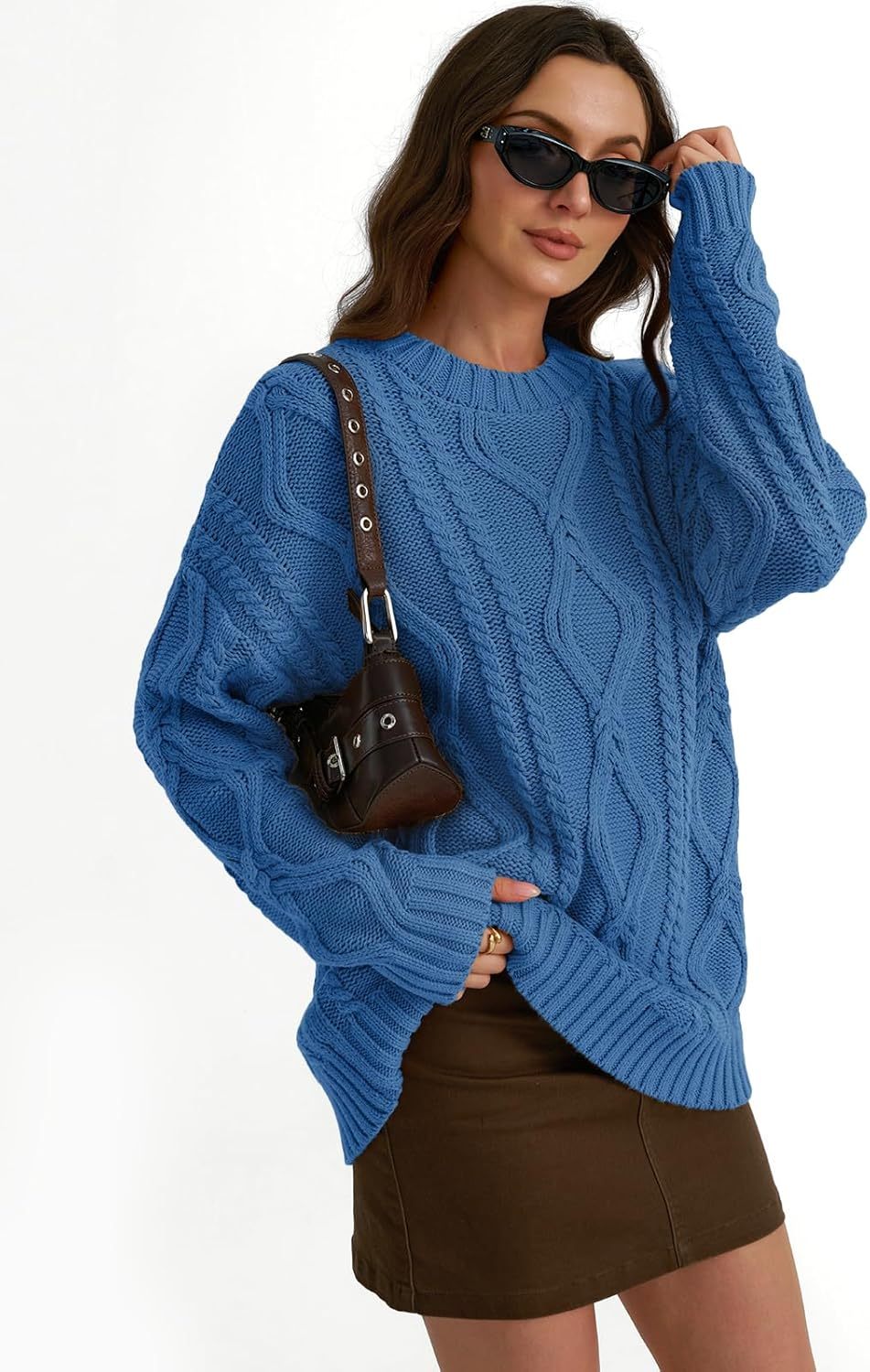 Women's Oversized Cable Knit Crewneck Sweaters