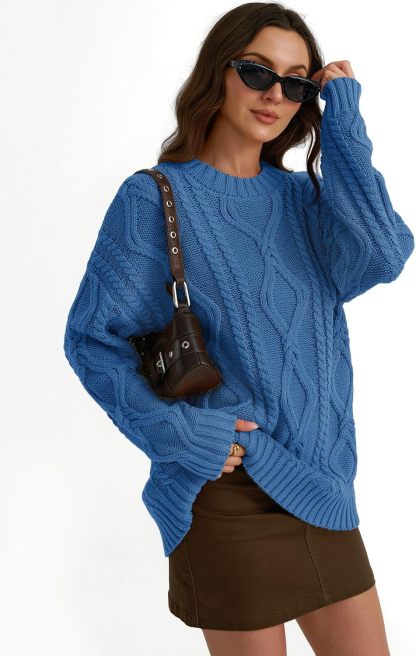 Women's Oversized Cable Knit Crewneck Sweaters