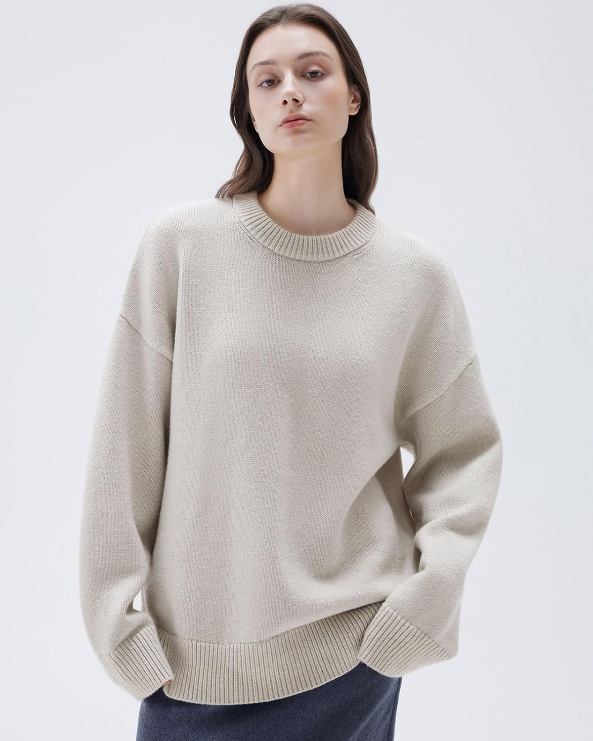 Women Cashmere Oversized Long Sleeve Pullover Sweater Crew Neck Jumpers