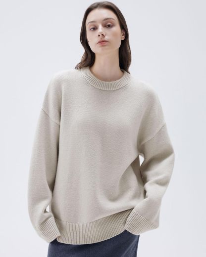 Women Cashmere Oversized Long Sleeve Pullover Sweater Crew Neck Jumpers