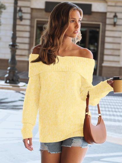 Womens Off The Shoulder Sweater Oversized Batwing Sleeve Loose Pullover Sweaters Tops