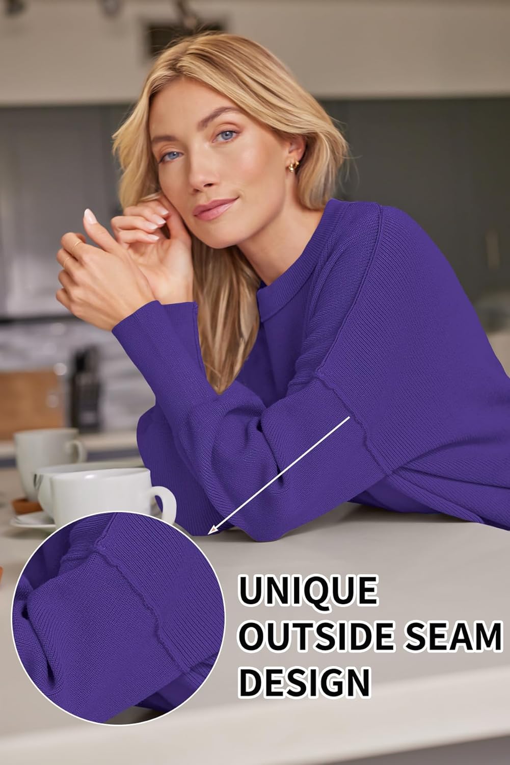 Women's Oversized Batwing Sweaters  Trendy Crewneck Knit Side Slit Fashion Pullover Tops