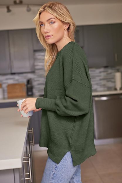 Women's Oversized Batwing Sweaters  Trendy Crewneck Knit Side Slit Fashion Pullover Tops