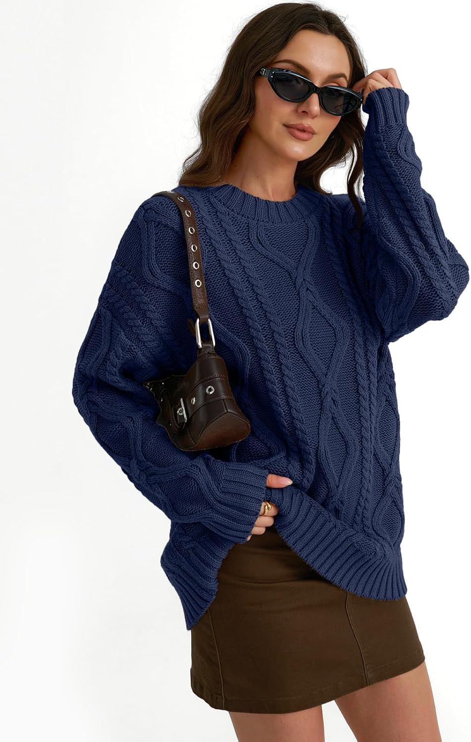 Women's Oversized Cable Knit Crewneck Sweaters